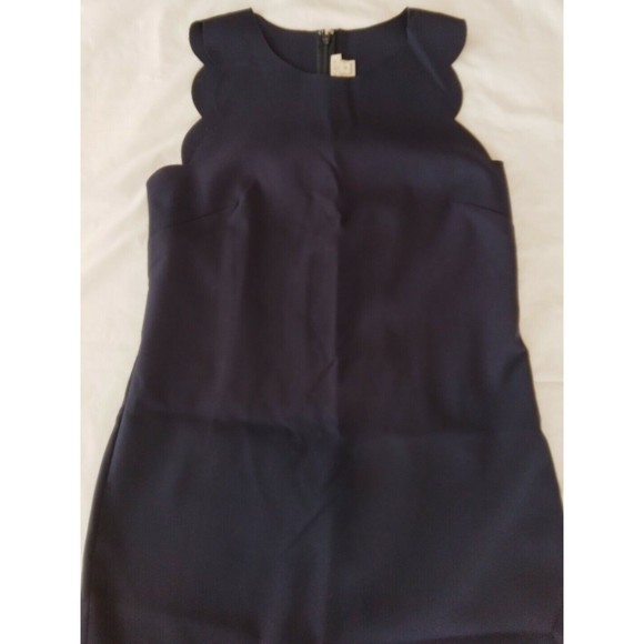 J Crew Womens Scallop Sheath Dress Size 8 Navy Blue Sleeveless Back Zip  A3744 - Picture 2 of 9